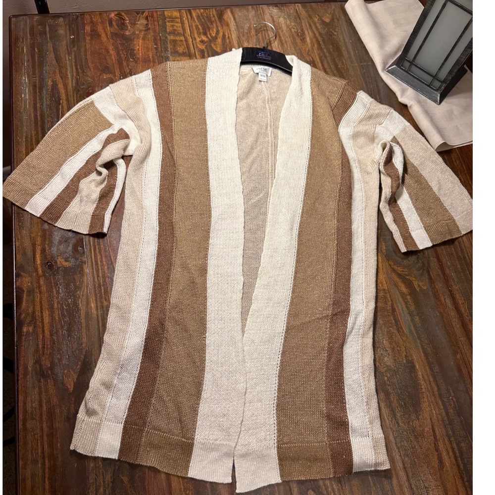 Per Se by Carlisle Cardigan 100% Linen Knit Open‎ Layering Sweater Women XSS